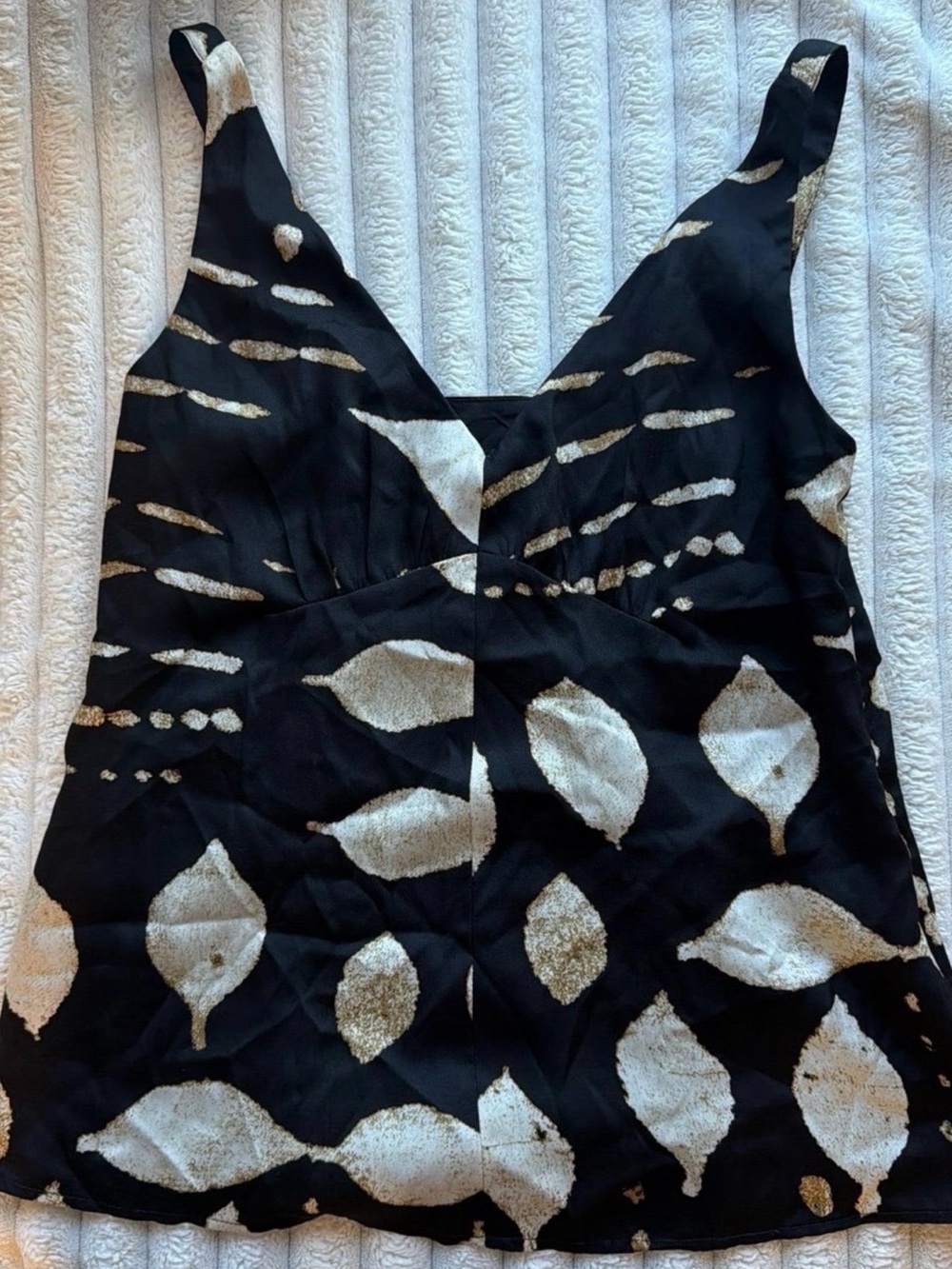 Banana Republic Black Tank Top with Gold Leaf Print